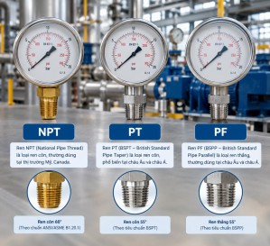 Bảng tra chân ren PT, NPT, BSP cho đồng hồ áp suất: nhận biết và tránh mua sai 