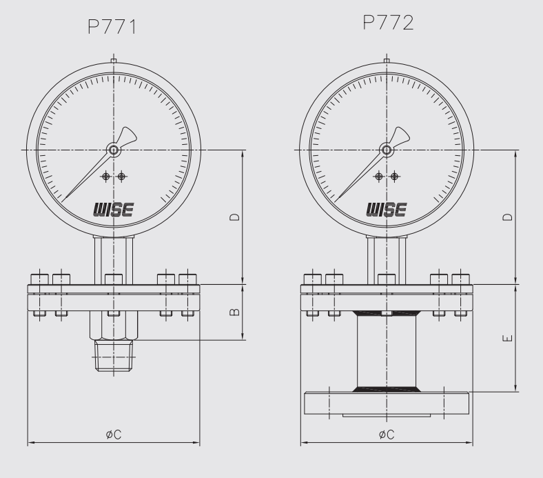 Cấu tạo đồng hồ áp suất màng Wise P770 Series 
